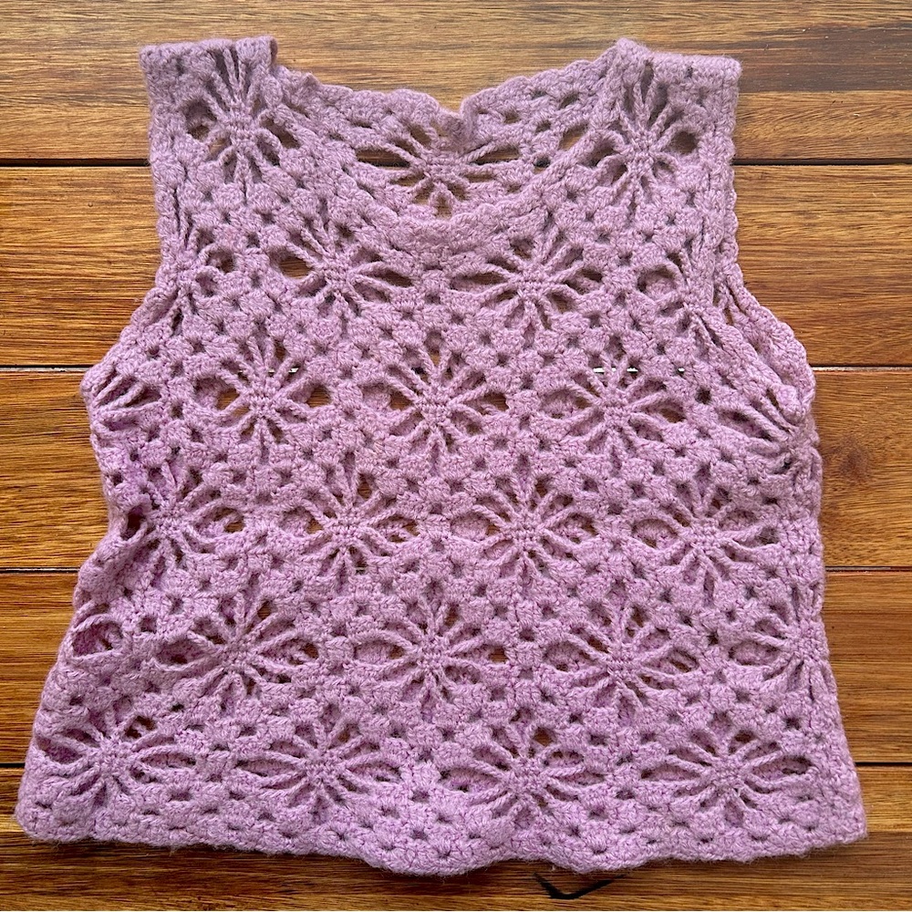 Handmade Mohair Cotton Light Mauve Purple Crochet Top size S